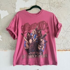 Aerosmith T Shirt Let The Music Do‎ The Talking 2014 Tour Pink Graphic Tee Small